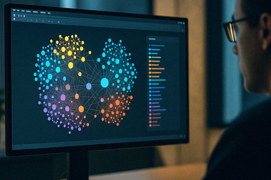image of a data visualization showing text clusters
